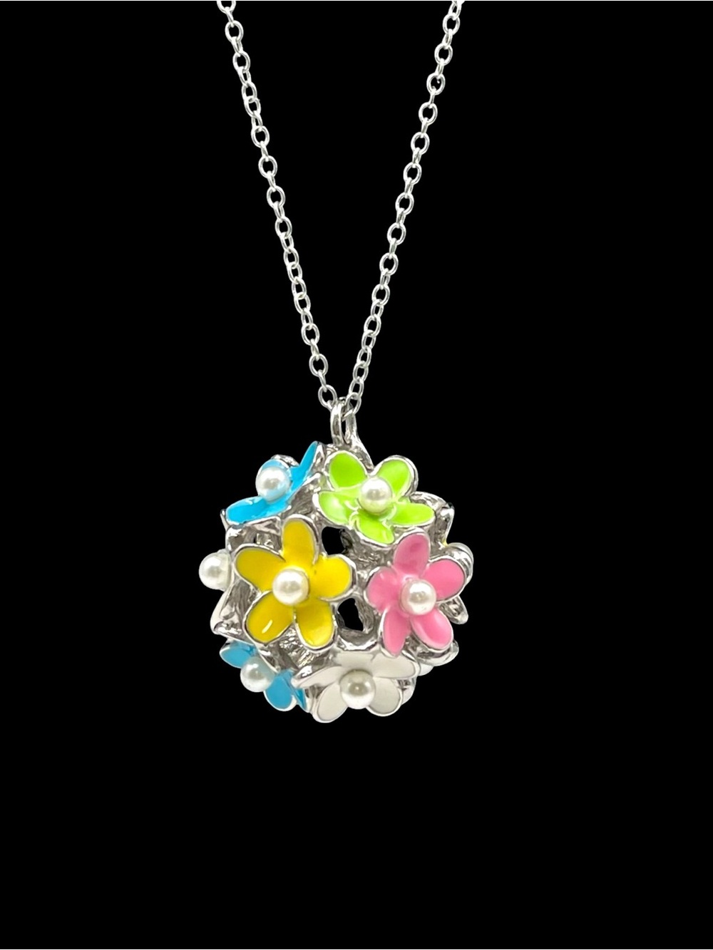 Pier 1 Imports Spring Flower Bouquet Enameled Flower Ball Pendant Necklace - Picture 6 of 15